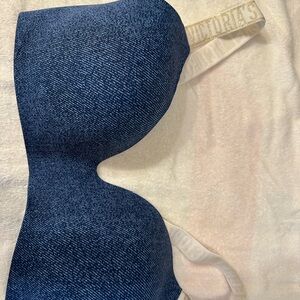 Victoria's Secret Navy Denim-Print Bra with Cream Straps- no underwire